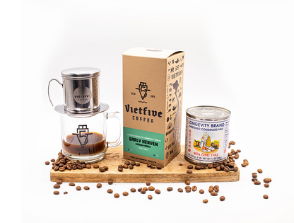 VietFive FULL Coffee Kit (Phin, Robusta Beans, V5 Mug, Condensed Milk)