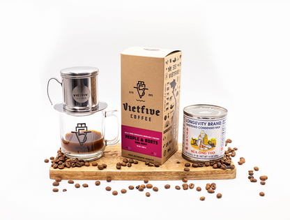 VietFive FULL Coffee Kit (Phin, Robusta Beans, V5 Mug, Condensed Milk)